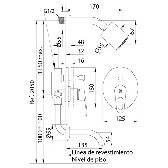 GRIFERIA ARIZONA MONOCOMANDO DUCHA EMBUTIR C/TRANSF FV CROMO (106/B1)