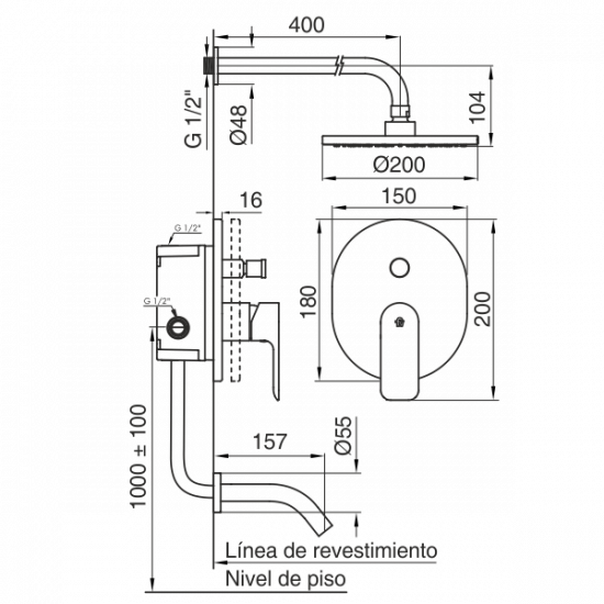 COTY MONOCOMANDO DUCHA EMB. C/TRANSF. FV CROMO ( 0106/D9 )