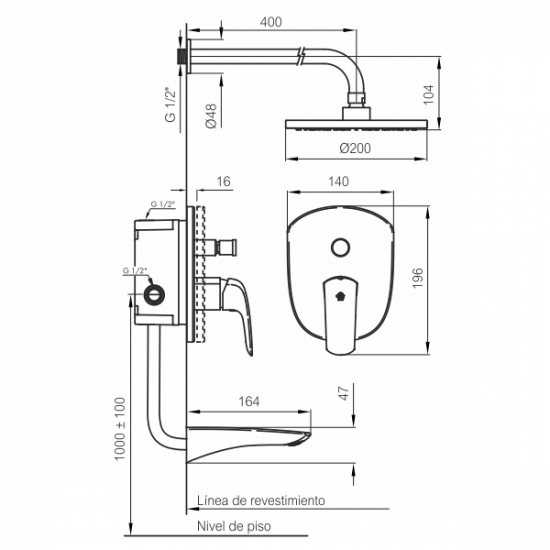 GRIFERIA EPUYEN MONOCOMANDO DUCHA EMB. C/ TRANSF. NEGRO MATE FV ( 0106/L2-NG )