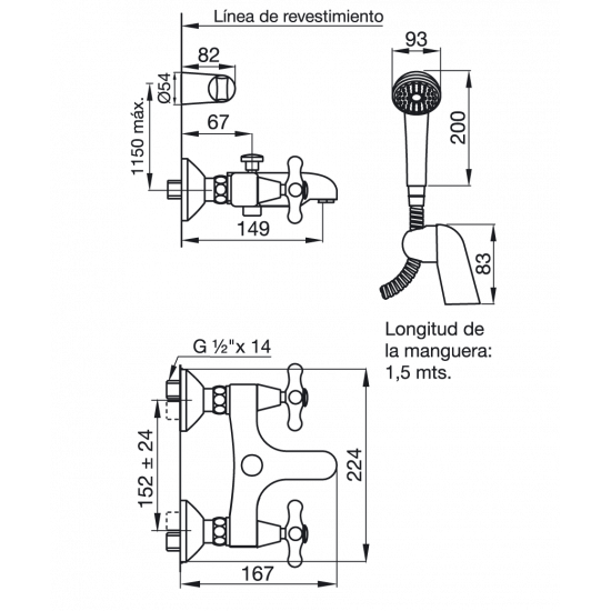 GRIFERIA MALENA FV DUCHA EXTERIOR CON TRANSFERENCIA CROMO 112/16