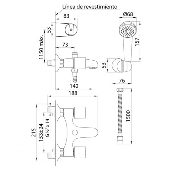 GRIFERIA OBERA DUCHA EXTERIOR C/TRANSFERENCIA CROMO FV ( 0112/G5 )