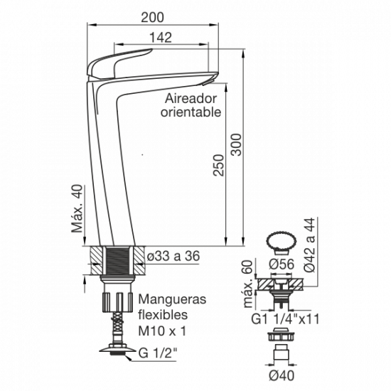 GRIFERIA EPUYEN MONOCOMANDO LAVATORIO ALTO NEGRO MATE FV ( 0181.02/L2-NG )