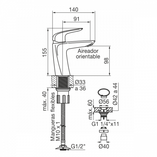 GRIFERIA EPUYEN MONOCOMANDO LAVATORIO NEGRO MATE FV ( 0181/L2-NG )