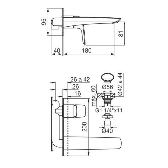 GRIFERIA EPUYEN MONOCOMANDO LAVATORIO PARED FV ( 0206/L2 )