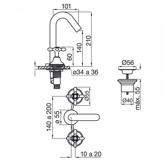 GRIFERIA NEWPORT PLUS LAVATORIO FV CROMO ( 0207/B2P )