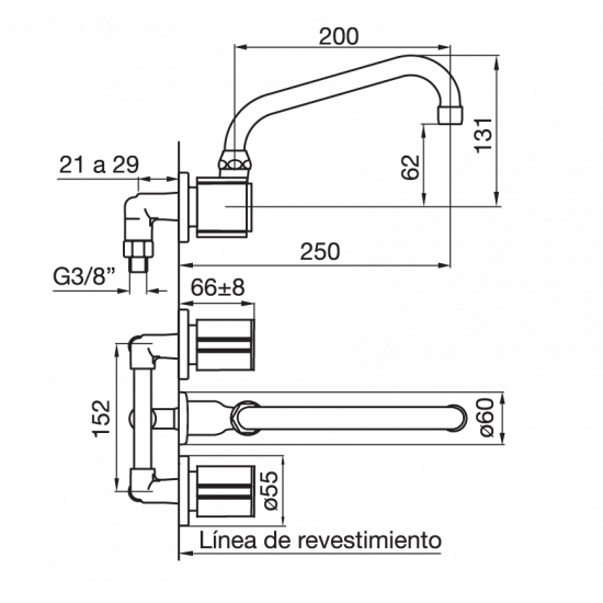 GRIFERIA CALIFORNIA COCINA PARED EMBUTIR PICO ALTO FV CR (0403.03/17)