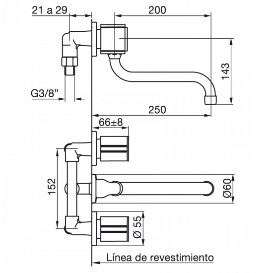 GRIFERIA CALIFORNIA COCINA PARED EMBUTIR FV CR (0403/17)