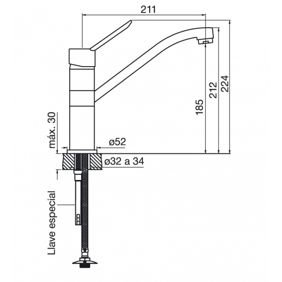 GRIFERIA MONOCOMANDO MESADA NEWPORT COCINA PICO ALTO FV CR (0411.02/B2)