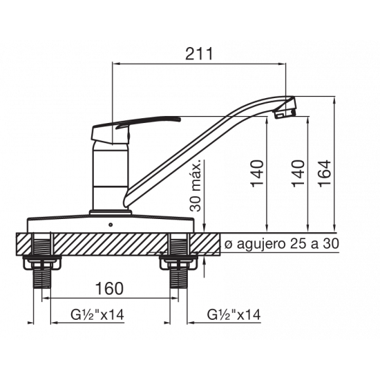 GRIFERIA ARIZONA MONOCOMANDO COCINA MESADA 2 Ag. FV CROMO 0411.03/B1