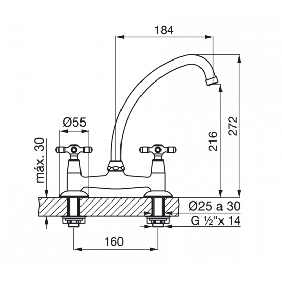 GRIFERIA NEWPORT PLUS COCINA MESADA FV CROMO ( 0413/B2P )