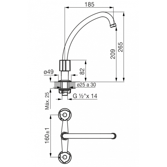 GRIFERIA RADAL COCINA MESADA FV CROMO  ( 0413/C7 )