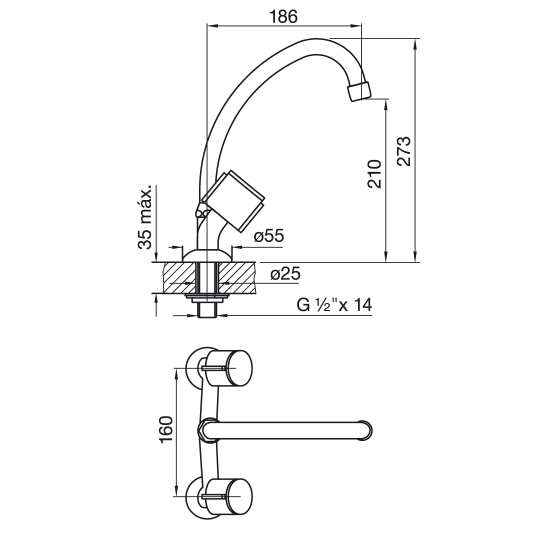 GRIFERIA CALIFORNIA COCINA MESADA FV CROMO (0416/17)