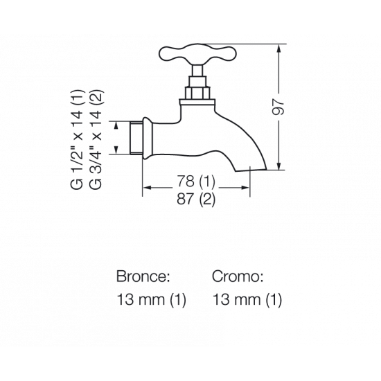 CANILLA SERVICIO  PARED FV CROMO 1/2 ( 0430 13 C )