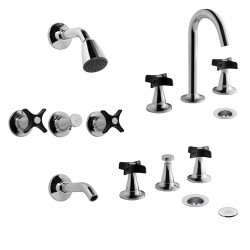 GRIFERIA PETALO PACK (LAVATORIO, BIDET Y DUCHA C/TRANSF) NEGRO/CROMO FV ( 0900.03/M3 )