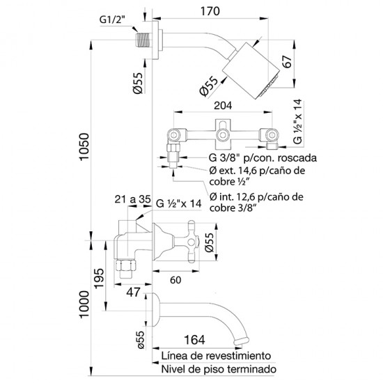 GRIFERIA NEWPORT PLUS DUCHA EMB. CON TRANSFERENCIA FV CROMO (0103/B2P)