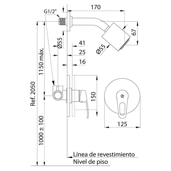 GRIFERIA ARIZONA MONOCOMANDO DUCHA EMBUTIR S/TRANSF FV CROMO (108/B1)