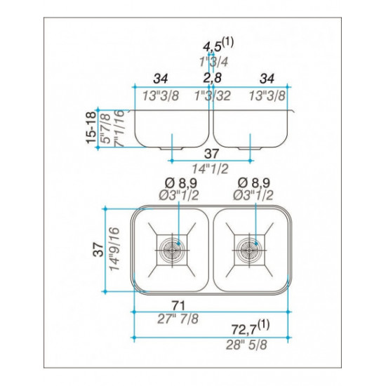 JOHNSON PILETA DOBLE ACERO 304 C37/18 (70x37x18) 