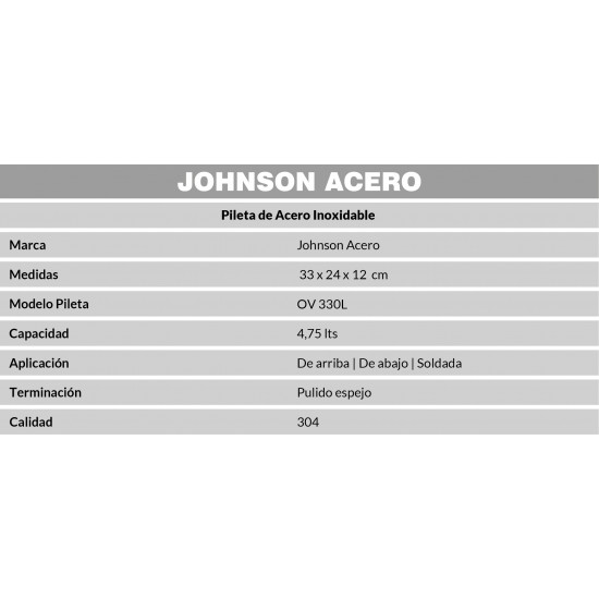 JOHNSON PILETA VANITORY OV 330L (33x24x12) ACERO 304