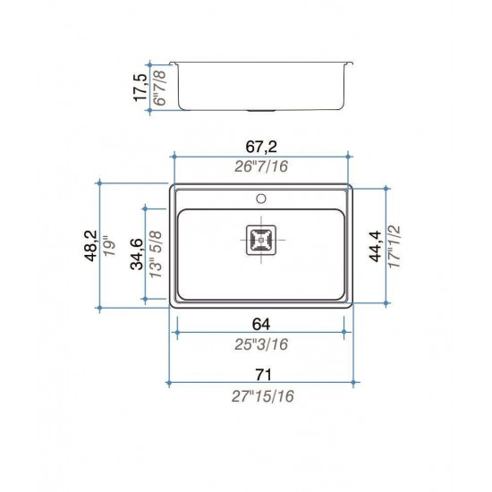 JOHNSON PILETA SIMPLE ACERO 304 QUADRA MAX Q71 A sobre o bajo mesada 71X48.2X17cm