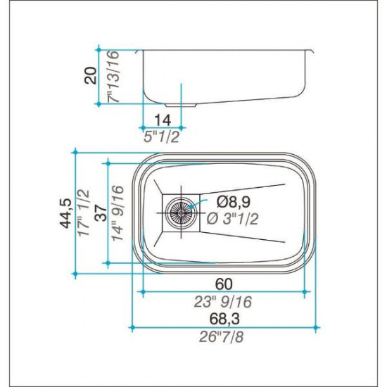 JOHNSON PILETA ACERO 304 SIMPLE E60 T   60x37x20 cm