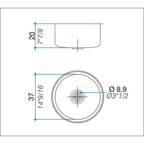 JOHNSON PILETA ACERO 304 SIMPLE O37 A sobre o bajo mesada (37 X 20cm)