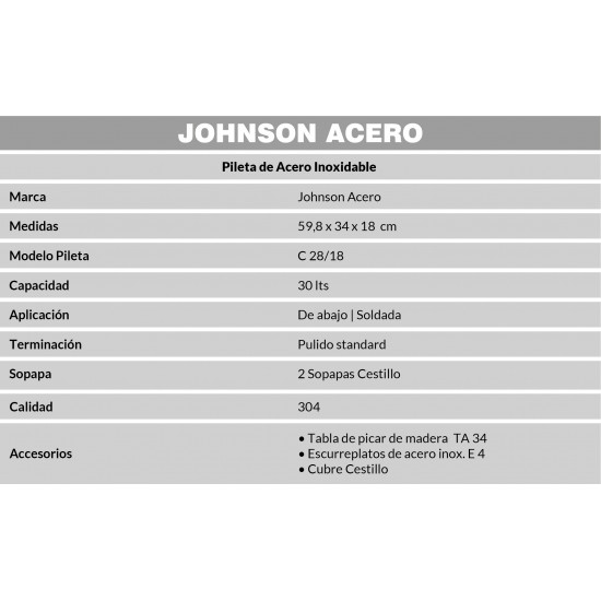 JOHNSON PILETA ACERO 304 DOBLE  C28/18 59x34x18cm