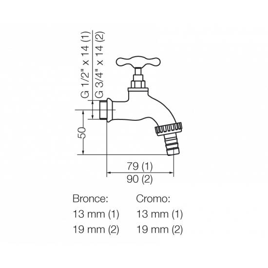 CANILLA MANGA  "T" FV 1/2 CROMO ( 0436 13  C)