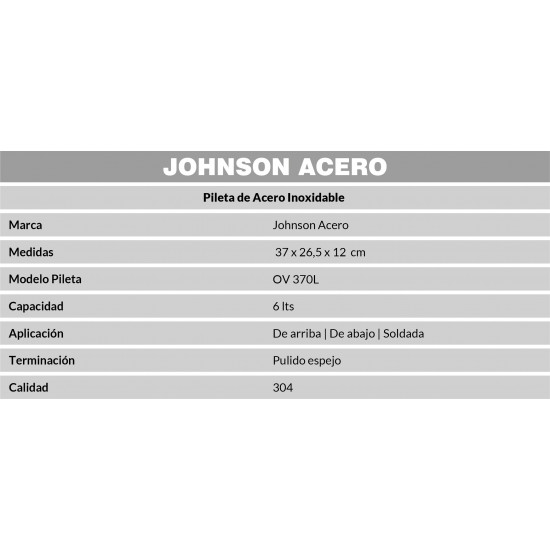 JOHNSON PILETA VANITORY OV 370L (37x26.5x12) ACERO 304