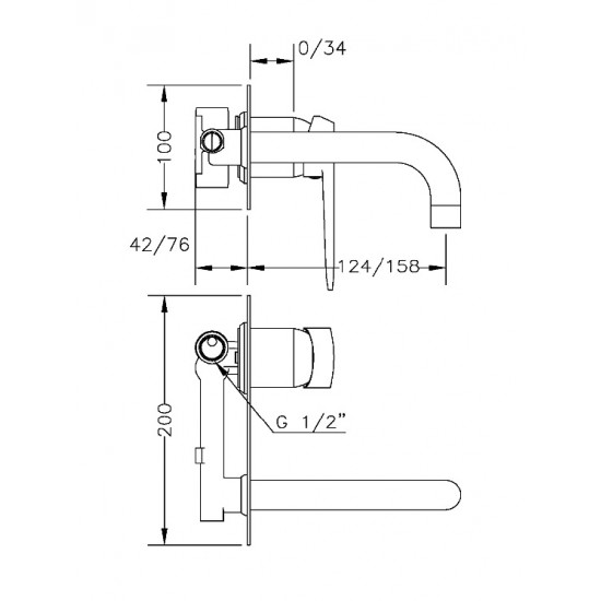 GRIFERIA MONOCOMANDO KODE LAVATORIO PARED EMBUTIR CAÑO 16 cm GENEBRE ( 62131 31 45 66 )