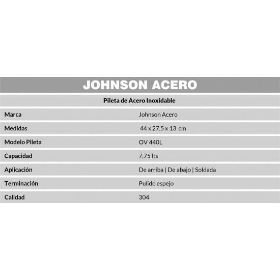 JOHNSON PILETA VANITORY  ACERO 304  OV 440L (44x27,5x13)