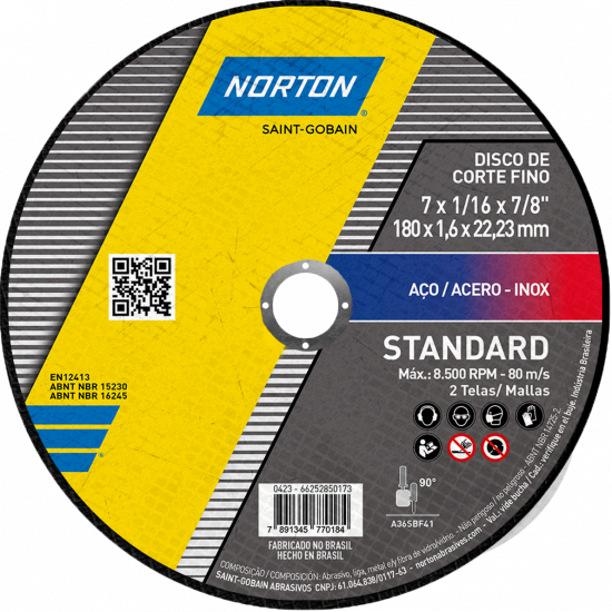 DISCO DE CORTE STANDARD 180x1.6x22.23 NORTON SAINT GOBAIN ( ACEROS/METALES )