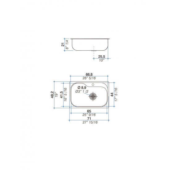 JOHNSON PILETA LUXOR SI71 A sobre o bajo mesada (71 x 48.2 x 21)