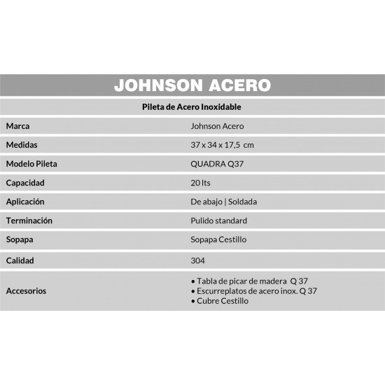 JOHNSON PILETA ACERO 304 SIMPLE Q37 (37X34X17.5cm)