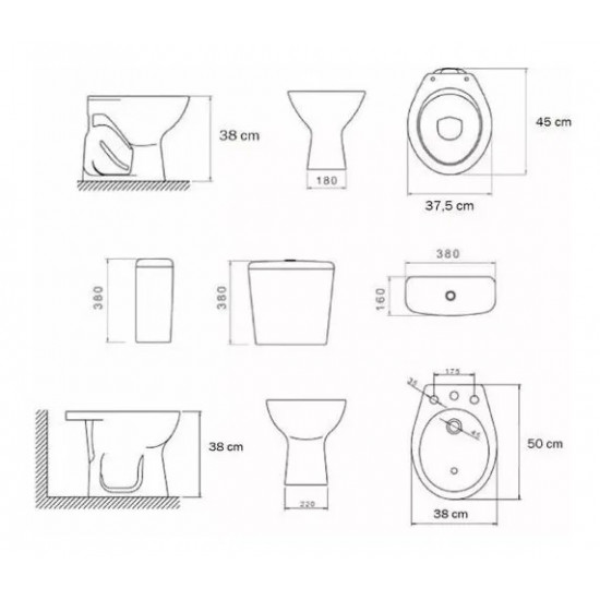 COMBO BAÑO LINEA MARAJO DECA (Inodoro + Bidet + Deposito)