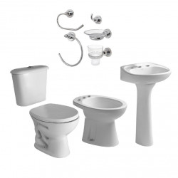 COMBO BAÑO LINEA ANDINA FERRUM (Inodoro + Bidet + Deposito 6lts + Lavatorio c/ columna) + SET ACCESORIOS!