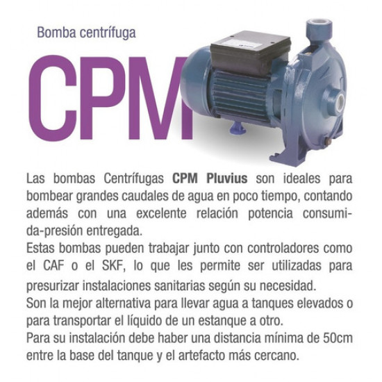 BOMBA DE AGUA  CENTRIFUGA CPM 130-1/2 HP PLUVIUS ( 2324 )