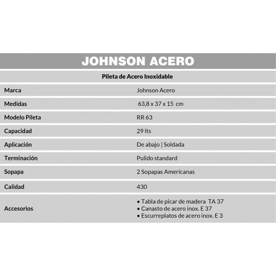 JOHNSON PILETA ACERO 430 DOBLE  RR63 63x37x13cm