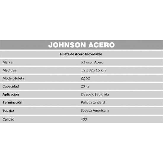 JOHNSON PILETA ACERO 430 SIMPLE ZZ52 52x32x13cm