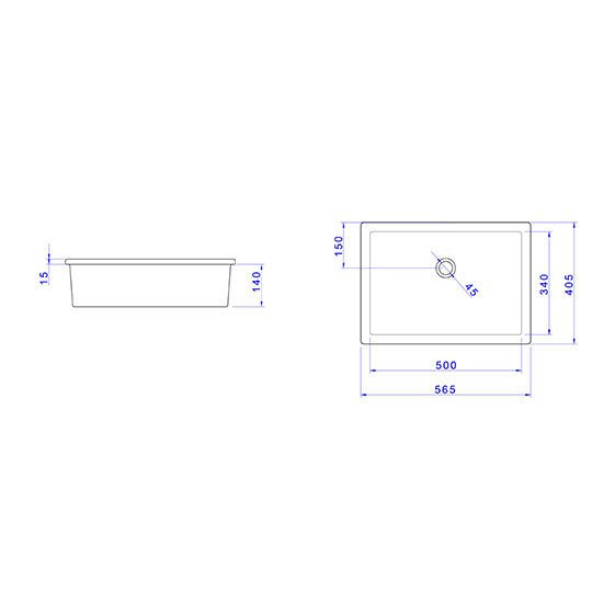 BACHA DECA SOBREMESADA RECTANGULAR 565X405X155 ( L1061 )