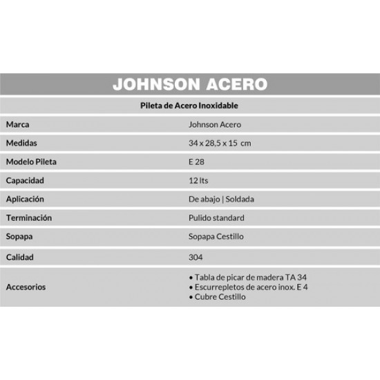 JOHNSON PILETA SIMPLE ACERO 304 E28 34x28.5x15