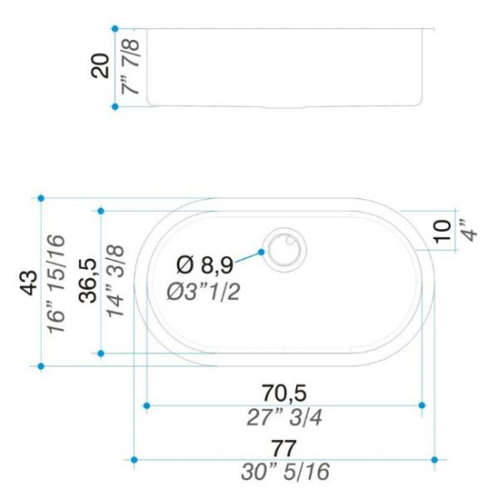 JOHNSON PILETA ACERO 304 SIMPLE CURVE SI77A sobre o bajo mesada 77x43x20cm