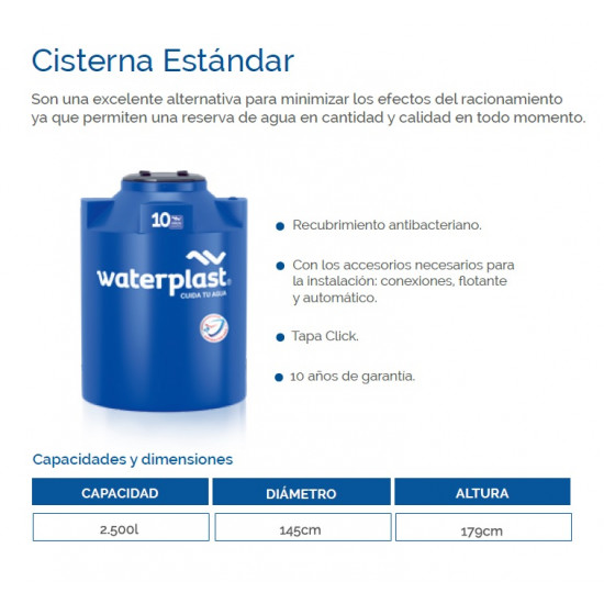 CISTERNA CLASICA 2500 LTS. WATERPLAST 