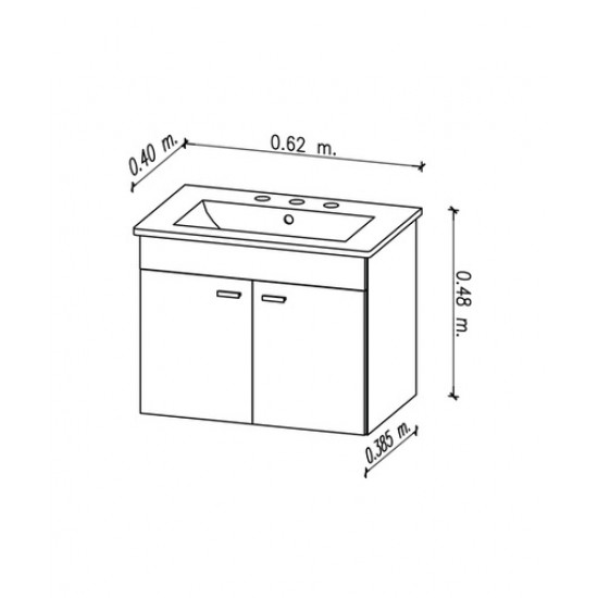 AMUBE NIZA VANITORY BLANCO COLGAR 62x40x48cm C/MESADA LOZA 3 AG. ( PARA ARMAR )