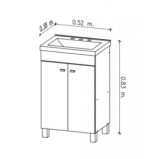 AMUBE ALBA VANITORY BLANCO 52x38x83cm C/MESADA POLIURETANO 3 AG. ( PARA ARMAR )