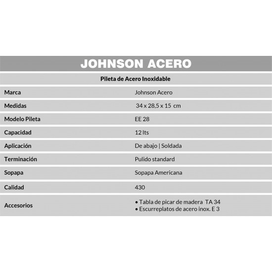 JOHNSON PILETA ACERO 430 SIMPLE EE28 34x28.5x13