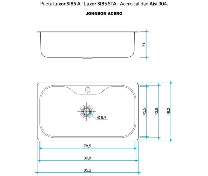 JOHNSON PILETA BACHA LUXOR SI85 ADD C/ORIF. P/DOSIF. (85,5 x 48 x 21