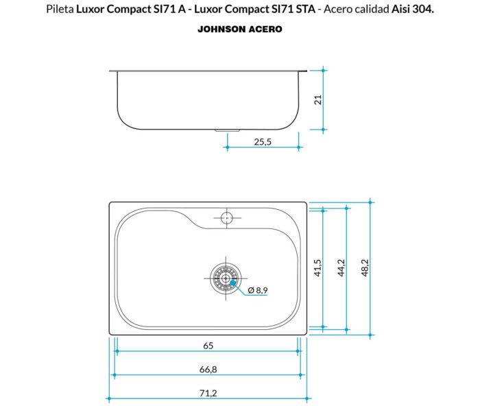 JOHNSON PILETA BACHA LUXOR SI71 A Compact C/ORIF. P/DOSIF. (71 x 48.2 x 21)