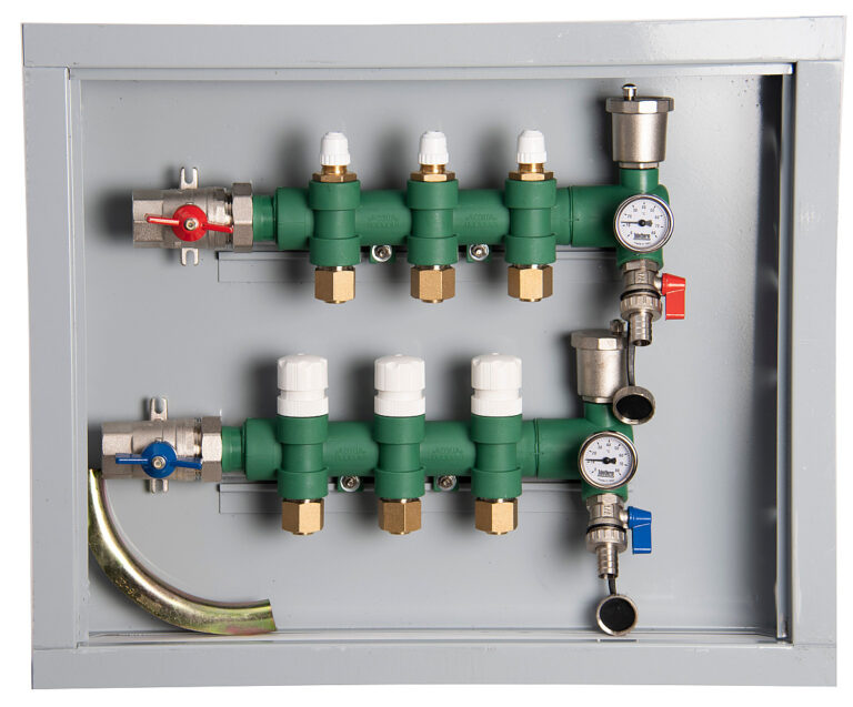 KIT COLECTORES PLASTICOS P/4 CIRCUITOS 20 mm. ENTRADA DER. TUBOTHERM