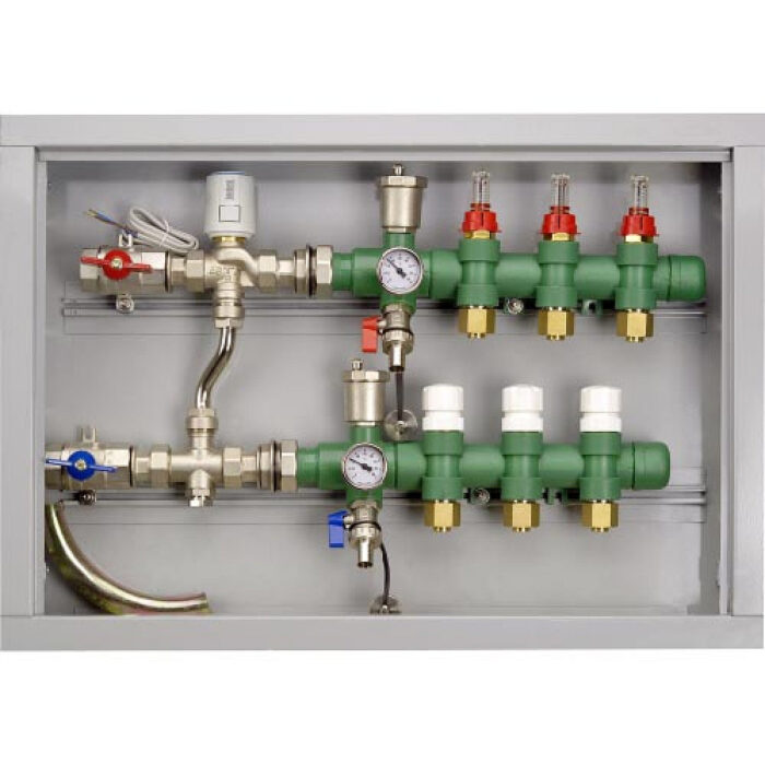KIT COLECTOR C/CAUDALIMETRO Y BYPASS 20 mm P/5 CIRCUITOS ENTRADA DERECHA TUBOTHERM