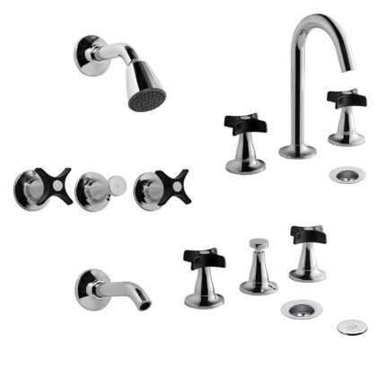 PETALO PACK (LAVATORIO, BIDET Y DUCHA C/TRANSF) NEGRO/CROMO FV ( 0900.03/M3 )